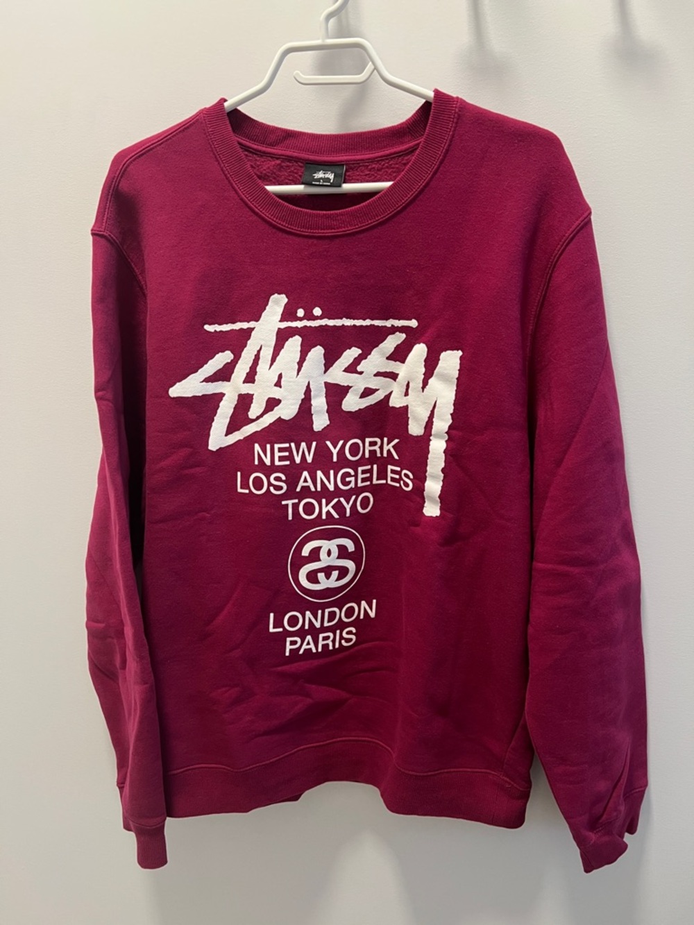 Stussy Men's Crewneck Sweatshirt - Burgundy with White Logo - Picture 4 of 5